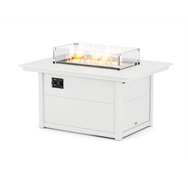 POLYWOOD White Rectangle 34 in. x 46 in. HDPE Plastic Outdoor Fire Pit Table
