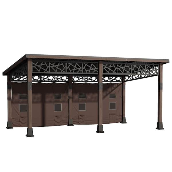 12 ft. x 20 ft. Solid Wood Patio Outdoor Gazebo with Hardtop Galvanized Steel Roof and Shade Curtain with Storage Pocket
