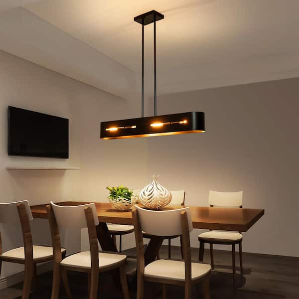 GoYeel 4-Light Modern Matte Black Metal Linear Kitchen Island Light Industrial Hanging Pendant Light