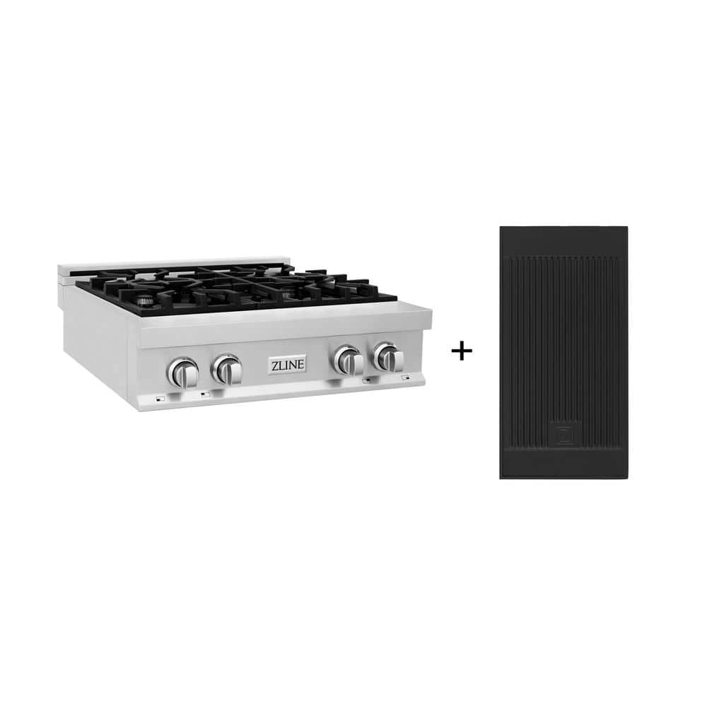 ZLINE Kitchen and Bath 30 in. 4 Burner Front Control Gas Cooktop in Fingerprint Resistant Stainless Steel with Griddle