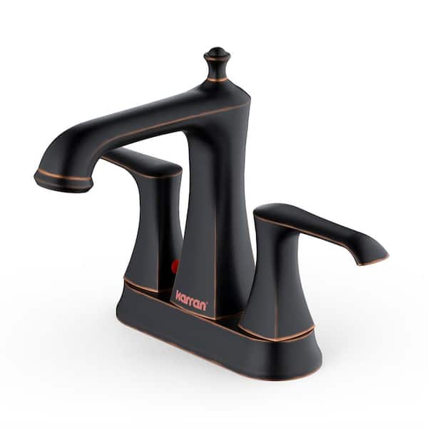 Karran Woodburn 4 in. Centerset 2-Handle Bathroom Faucet with Matching Pop-Up Drain in Oil Rubbed Bronze