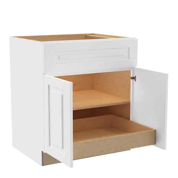 Home Decorators Collection Grayson 30 in. W x 24 in. D x 34.5 in. H Assembled Plywood Base Kitchen Cabinet in Pacific White with 1ROT Soft Close