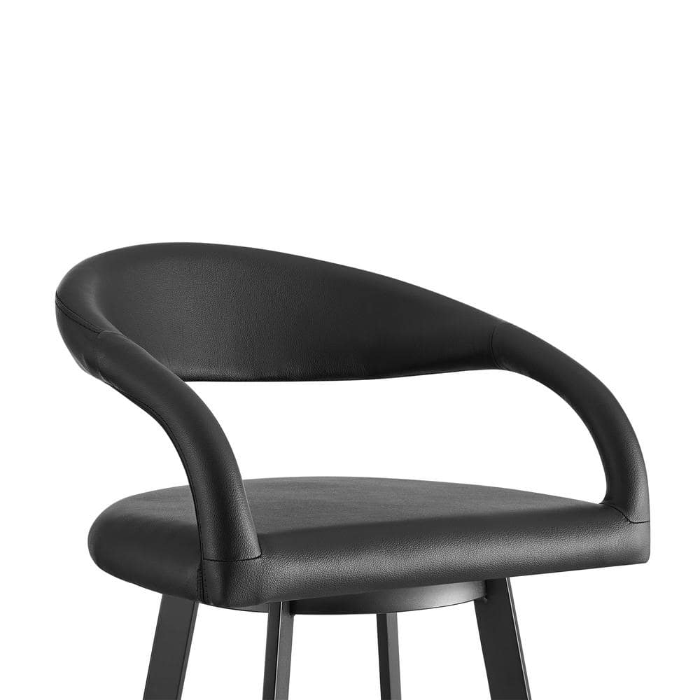 Ramona 26" Black Faux Leather Swivel Counter Stool with Metal Frame