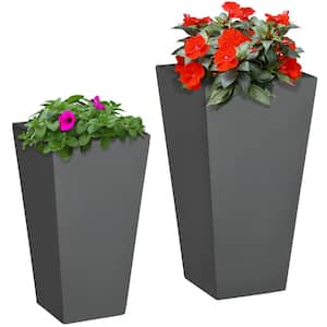 Gray Outdoor Metal Planter Set, Flower Pots with Drainage Holes, Durable and Stackable, for Patio, Yard, Garden (2-Pack)