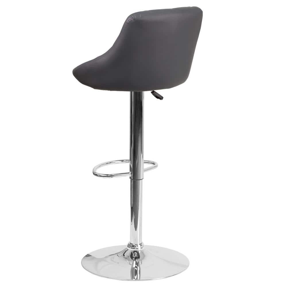 Contemporary Gray Vinyl Adjustable Swivel Barstool with Chrome Base