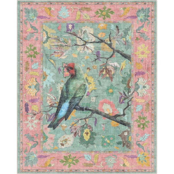 Apollo Botanical Birds Ushak Modern, Multi 5 ft. 3 in. x 7 ft. 3 in., Area Rug
