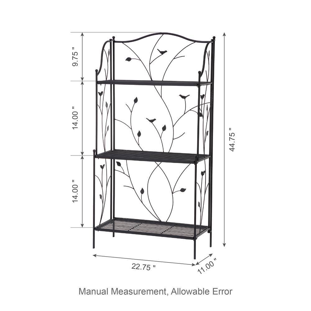 Black Metal 3-Tier Rectangular Plant Stand with Vines and Birds