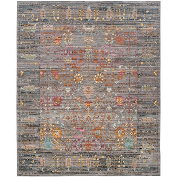 SAFAVIEH Valencia Gray/Multi 9 ft. x 12 ft. Distressed Border Area Rug