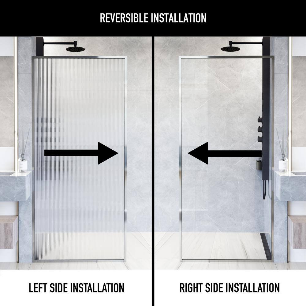 Meridian 34" W x 62" H Chrome Fluted Glass Shower Screen
