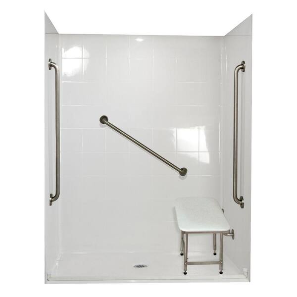 Ella Standard Plus 36 31 in. x 60 in. x 77-1/2 in. Barrier Free Roll-In Shower Kit in White with Center Drain