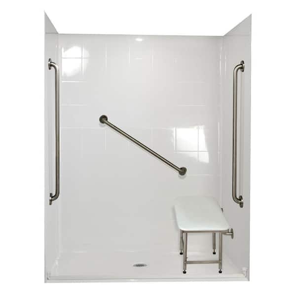 Ella Standard Plus 36 33 in. x 60 in. x 77-3/4 in. Barrier Free Roll-In Shower Kit in White with Center Drain
