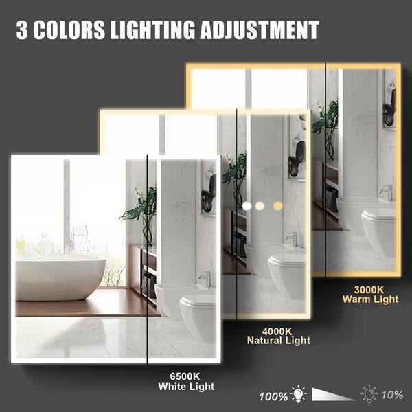 Bathroom LED Lighted Medicine Cabinet with Defogger, Wall Mounted