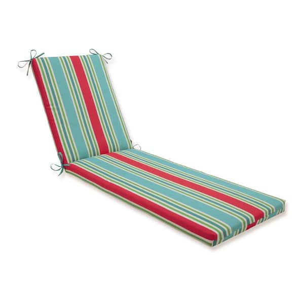 Pillow Perfect Striped 23 x 30 Outdoor Chaise Lounge Cushion in Green/Pink Aruba
