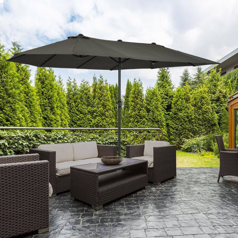 15 ft. Shine Patio Umbrella, Double-Sided Outdoor Umbrella with Crank Handle and Air Vents for Backyard, Poolside-Gray price history on PriceWatchPro