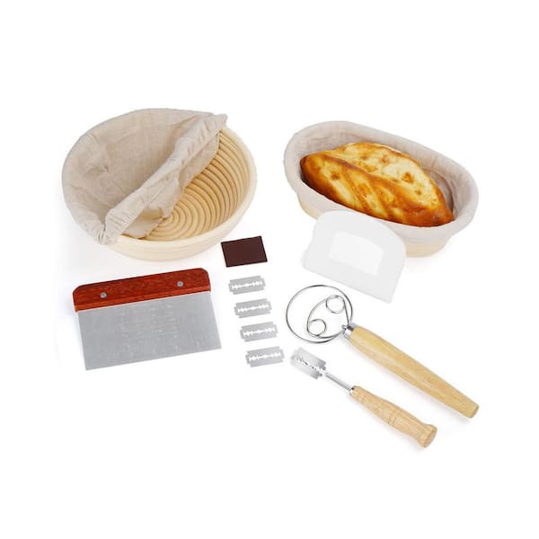 Sourdough Starter Kit with 9 in. Round and 10 in. Oval Proofing Baskets, Dough Scraper, Bread Lame, Danish Whisk
