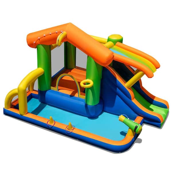 8-in-1 Multifunctional Water Park with Slide With Climbing Wall Water Cannon Blower Excluded