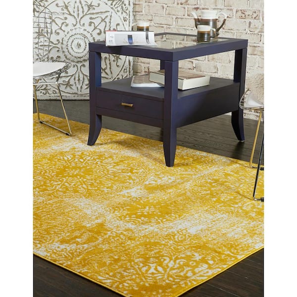 Unique Loom Grand Sofia Yellow 8' x 8' Square Rug