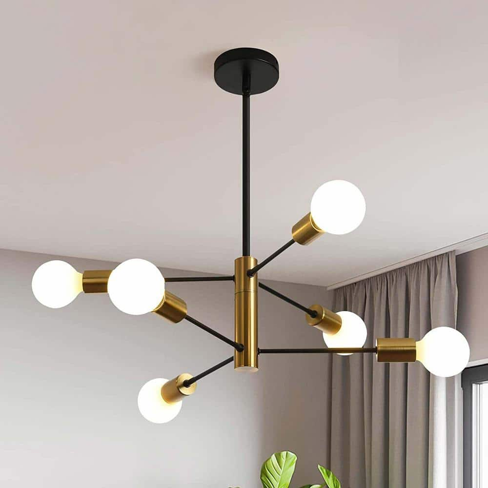 RRTYO Lipinski 6-Light Black Gold Sputnik Double Layer Chandelier ...