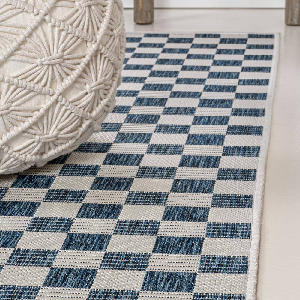 Aimee Navy and Cream Synthetic Checkerboard 3 x 5 Area Rug