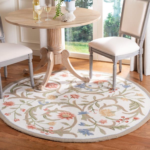 Chelsea Ivory Doormat 3 ft. x 3 ft. Round Floral Border Solid Area Rug