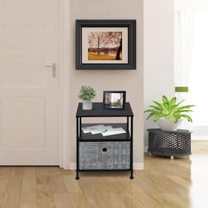 1-Drawer Gray Black Nightstand 18.37 in. H x 15.75 in. W x 15.75 in. D