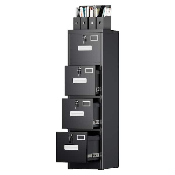 Kaikeeqli 55 in. H Vertical File Cabinet with 4-Drawers in Black, Metal Filing Storage Cabinet with 4-Lock, A4 Letter/Legal Size