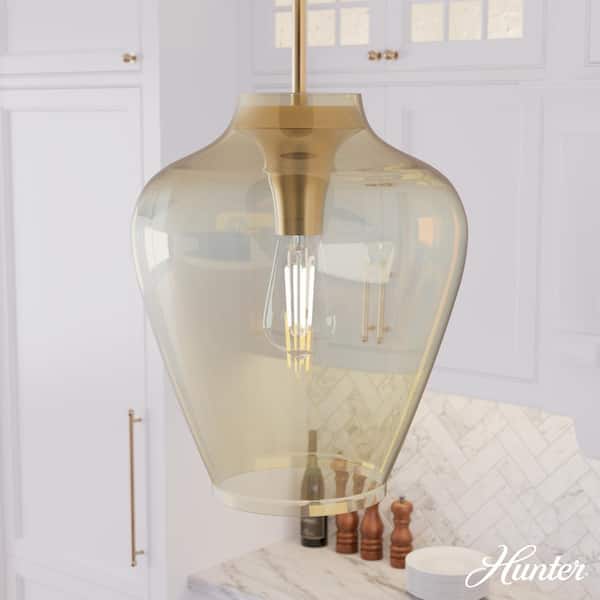 Hunter Vidria 60-Watt 1-Light Alturas Gold Island Pendant Light with Amber Iridescent Glass Shade, Bulb Not Included