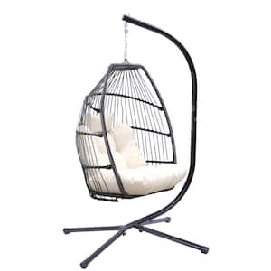 42 in. W Outdoor 2-Person Patio Swing Chair with Light Beige Cushion with Pillow