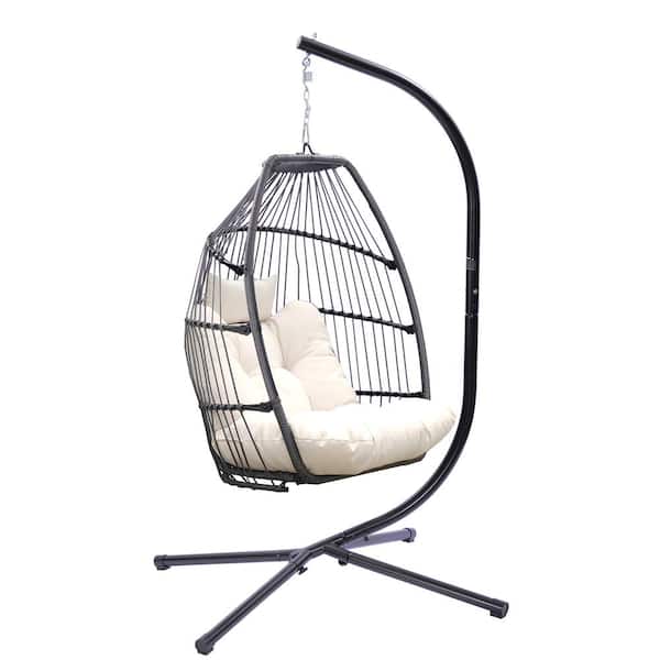 Boosicavelly 42 in. W Outdoor 2-Person Patio Swing Chair with Light Beige Cushion with Pillow