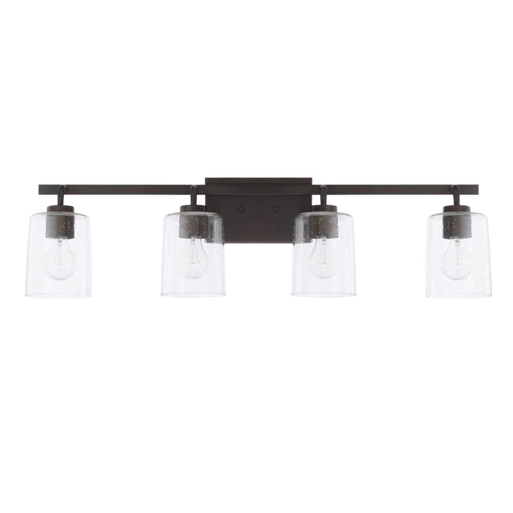 Greyson Transitional 4-Light Vanity in Bronze with Clear Seeded Glass