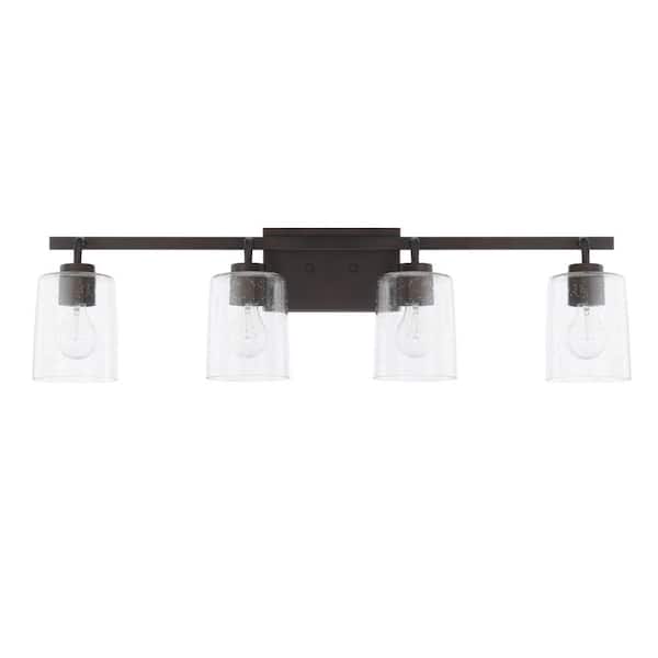 33.5 in. W x 9 in. H x 6 in. E 4-Light Clear Seeded Glass Vanity in Bronze