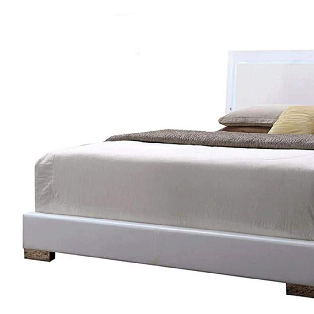 Lorimar High Gloss White Queen Bed with LED Headboard and Faux Leather