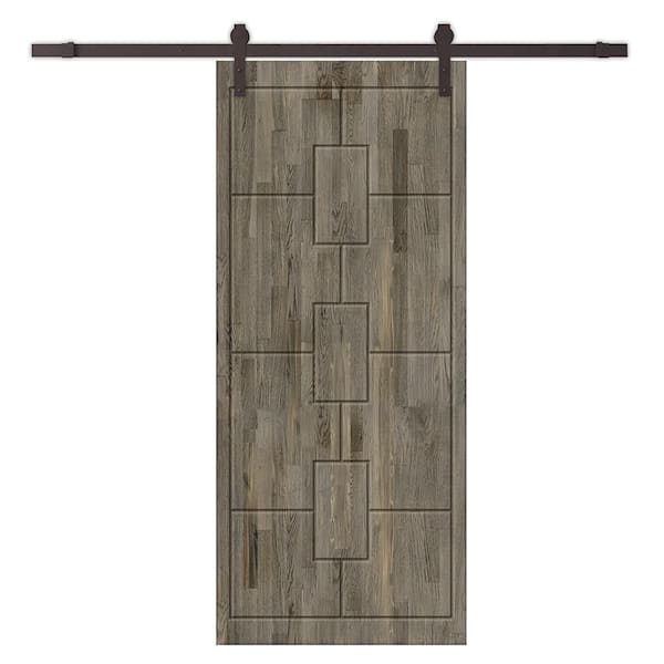 CALHOME 36 in. x 80 in. Weather Gray Stained Pine Wood Modern Interior Sliding Barn Door with Hardware Kit