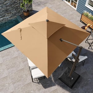 Double top 10 ft. x 10 ft. Rectangular Heavy-Duty 360-Degree Rotation Cantilever Patio Umbrella in Tan