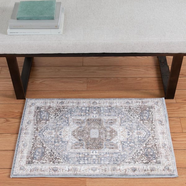 Silky Medallion Gray Doormat 2 ft. x 3 ft. Indoor Area Rug