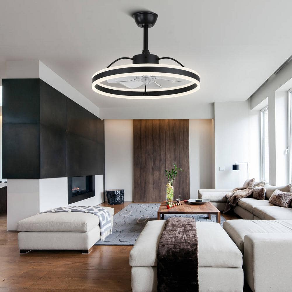 24" Black Modern Smart Ceiling Fan with Dimmable LED Light