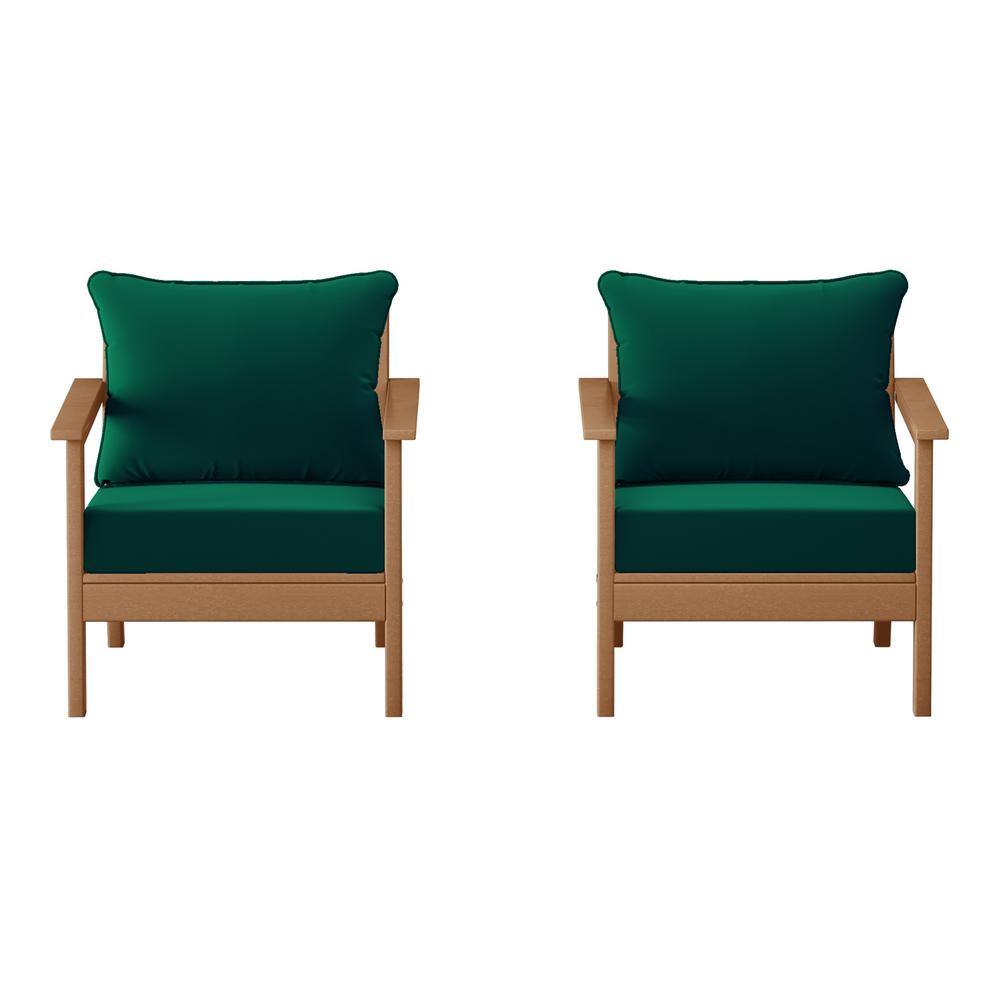 Birchwood Teak Outdoor Patio (Set of 2) Deep Seating HDPE Lounge Chairs w/ Green Cushions price history on PriceWatchPro