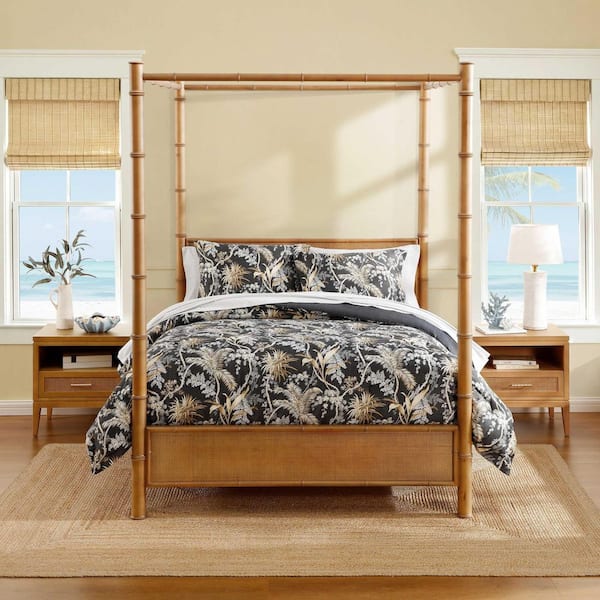 Frond Forest Textured 3-Piece Charcoal/Beige Cotton Sateen King Comforter Set
