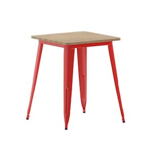 24 in. Square Brown/Red Plastic 4 Leg Dining Table with Steel Frame (Seats 2)