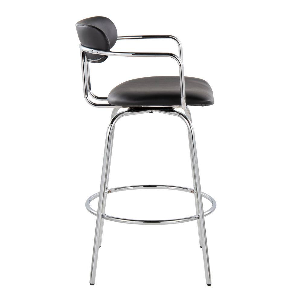 Demi 26" Black Faux Leather Swivel Counter Stools with Chrome Frame