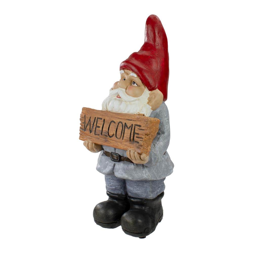 17" Red Hat Gray Outfit Polyresin Garden Gnome Statue