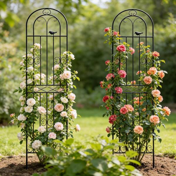 86.7 in. Metal Garden Trellis Decorative Black 2 Pack GSL616 - The