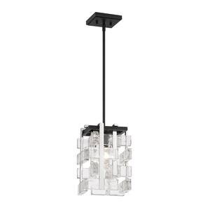 Painesdale 1-Light Sand Black and Polished Nickel Cage Mini-Pendant with Clear Pressed Glass Accents