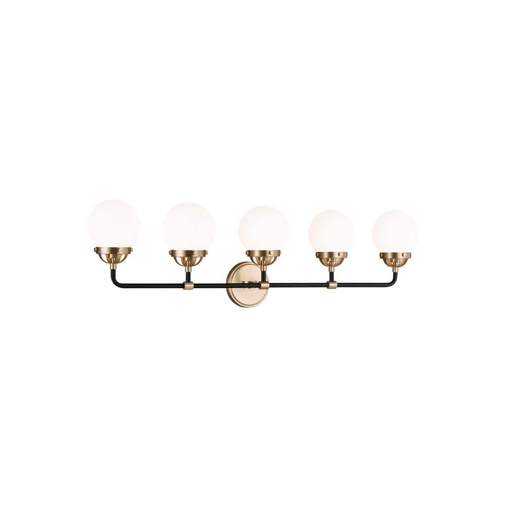 Sea Gull Cafe 5-Light Bathroom Vanity Light in Satin Brass