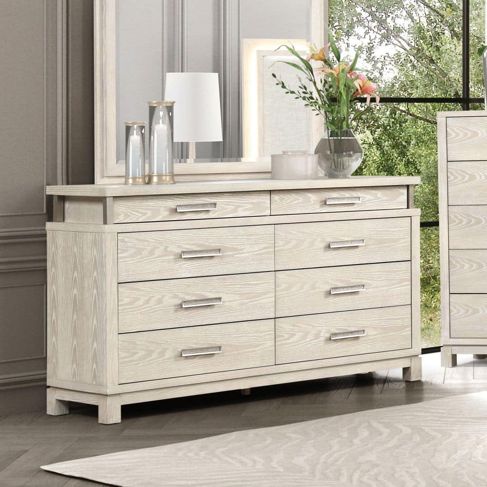 Patty Weathered Gray 8-Drawer 66 in. Wide Dresser With Felt Lined Top Drawer