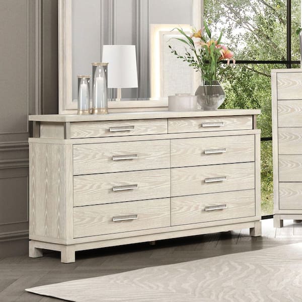 dresser with felt lined drawers Furniture of America Patty Weathered Gray Rubberwood 8 -Drawer 66-in W Standard Dresser Stainless Steel one_size