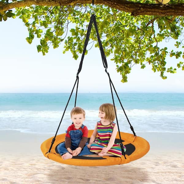 Yellow 40 in. Flying Saucer Tree Swing Indoor Outdoor Play Set Swing for Kids Dark