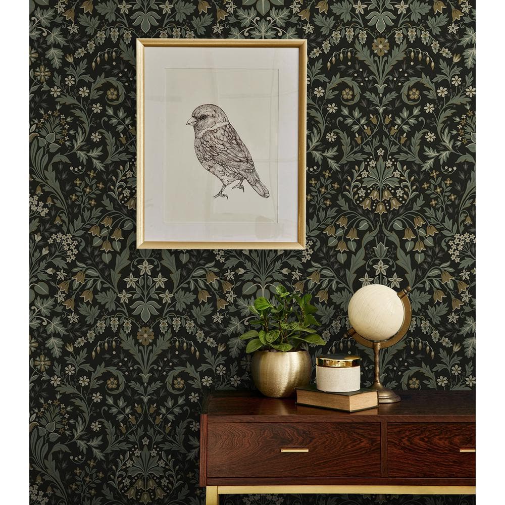 Ebony & Sage Floral Peel and Stick Vinyl Wallpaper Roll
