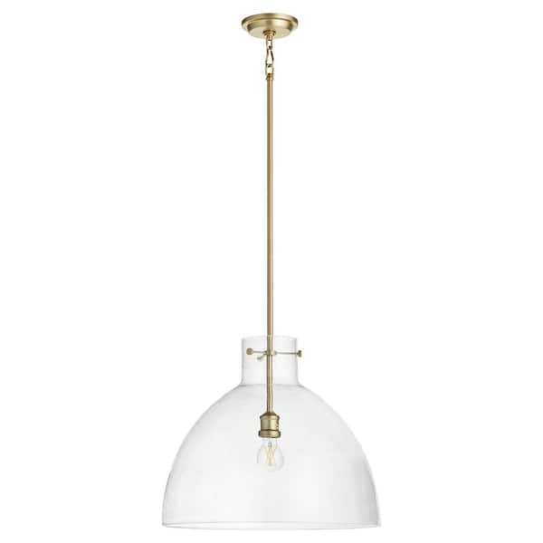 Quorum 18 in. 1-Light 60-Watts Clear Seeded Dome Pendant Light Aged Brass