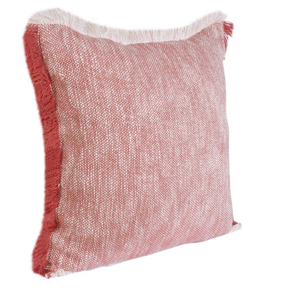 Sevita Auburn Red & White Cotton Fringe Square Throw Pillow - 20" x 20"